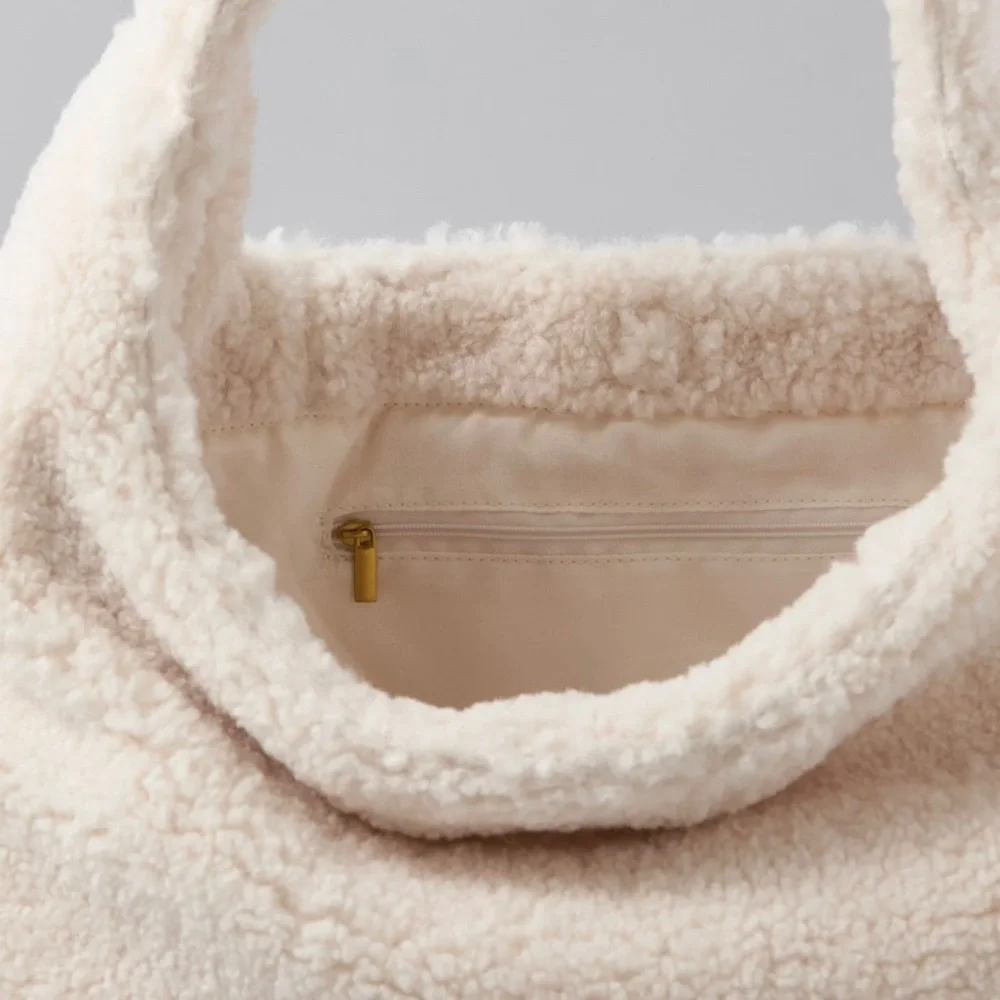 American Eagle Outfitters Cream Faux Shearling Hobo Bag